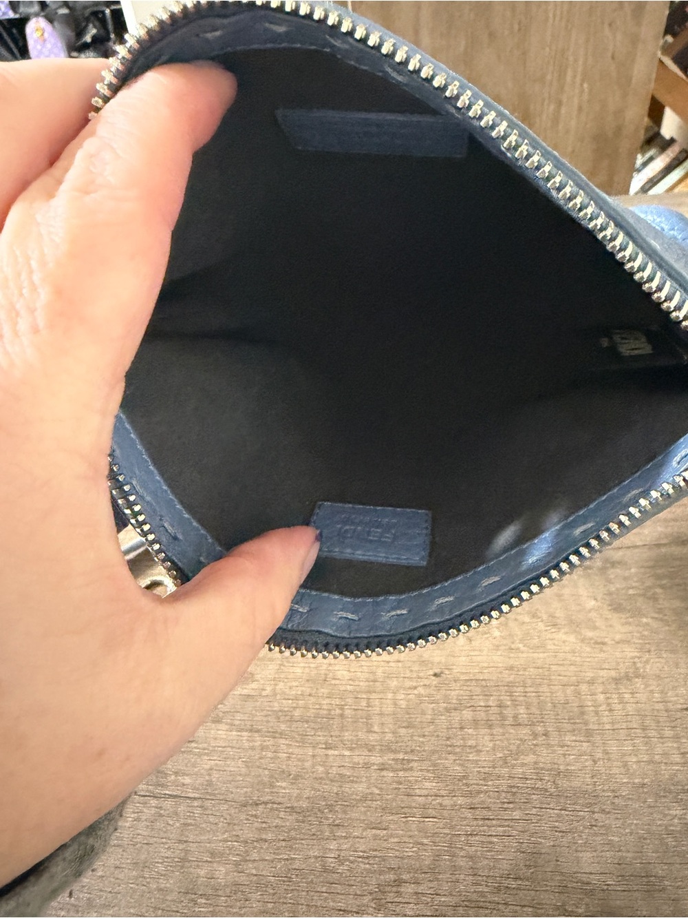 Fendi Blue Pebbled Leather Cosmetic Pouch with Card Holder - Picture 5 of 8